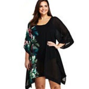 Women's Plus Size Woven Dolman Kaftan Swim Cover-up Print